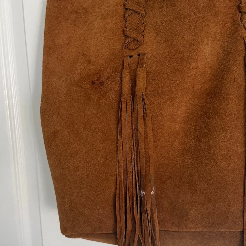 Argentine Real Suede British Tan Cognac Tote Bag with Tassels